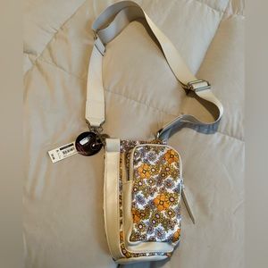 Bottle Holder Crossbody - Groovy Orange & Yellow Flowers